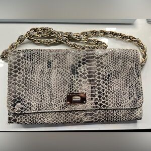 Elliott Lucca Gray Python Print Leather Chain Shoulder Convertible Clutch Bag